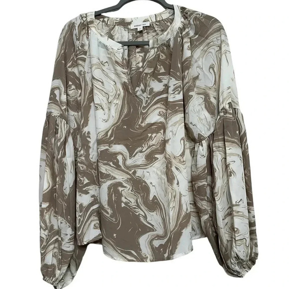 August Sky women’s NWOT’s cream and beige abstract swirl blouse. Size large - Picture 1 of 5